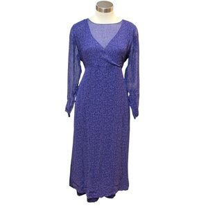 April Cornell Dress VTG 90's Floral Maxi Long Sleeve Purple Sheer Overlay Sz S